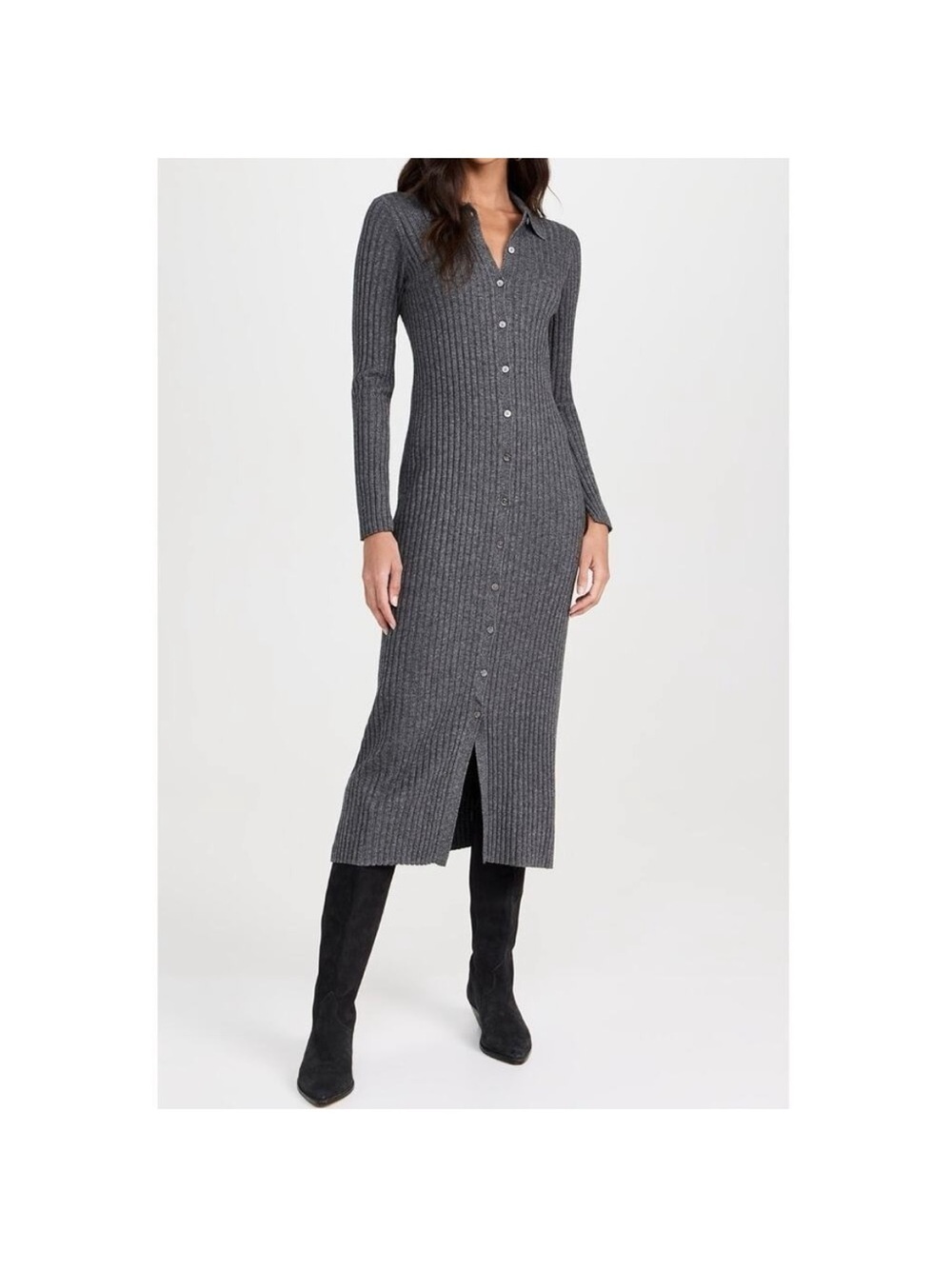 Alex Mill Alice Ribbed Heather Grey Long Sleeve Sweater Dress size small
